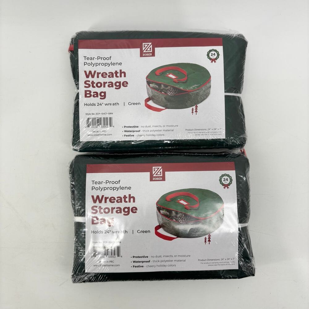 (2) Zober Wreath Storage Bag Holds 24" Green Christmas Storage Waterproof